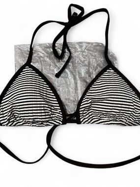 aerie Black and White Striped Triangle Bikini Top